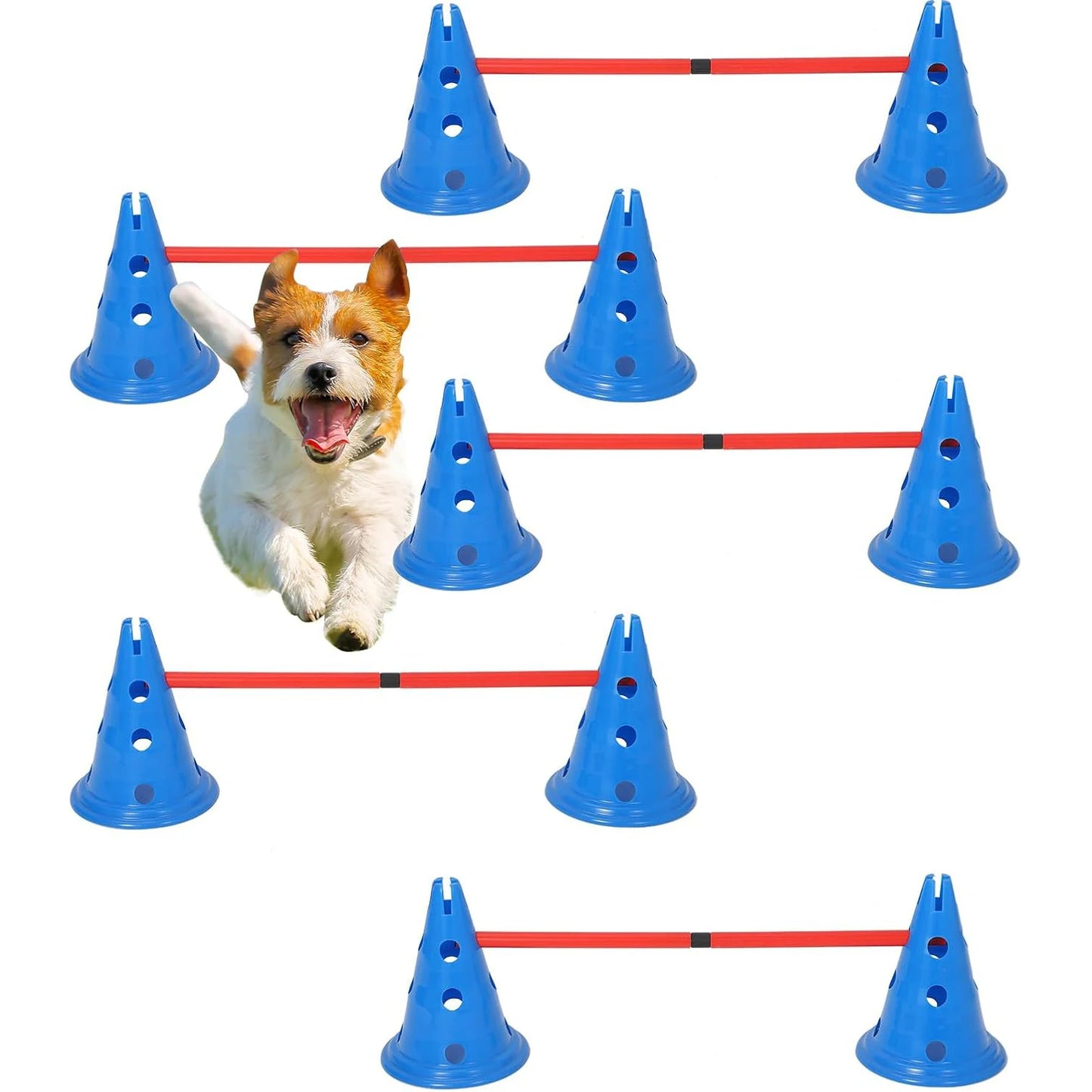 Dog Agility Hurdle Cone Set – Backyard Training Course with 12 Cones & 6 Adjustable Agility Rods