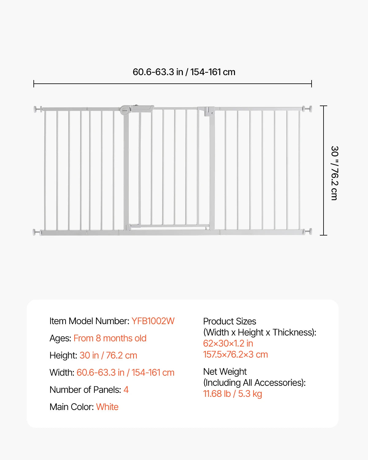 Tall Walk‑Through Safety Gate – 28/30/36" Pressure‑Mounted Pet & Child Gate with Easy‑Step Door and Wall Cups