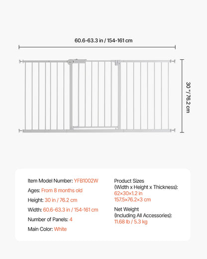 Tall Walk‑Through Safety Gate – 28/30/36" Pressure‑Mounted Pet & Child Gate with Easy‑Step Door and Wall Cups