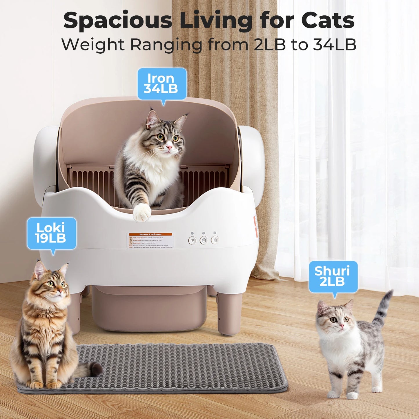 Cat Litter Box Self Cleaning, Automatic with App Control, Open-Top for Multi Cats