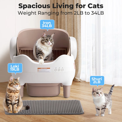 Cat Litter Box Self Cleaning, Automatic with App Control, Open-Top for Multi Cats