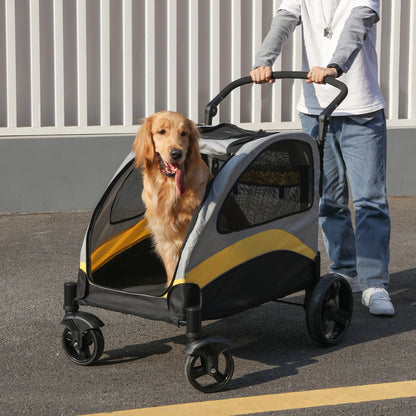 Portable 4‑Wheel Dog Stroller – Foldable Large Pet Travel Carriage with Breathable Carrier for Outdoor Use