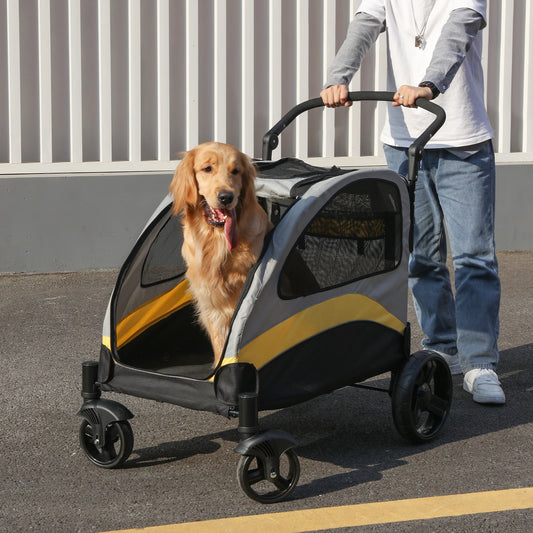 Portable 4‑Wheel Dog Stroller – Foldable Large Pet Travel Carriage with Breathable Carrier for Outdoor Use