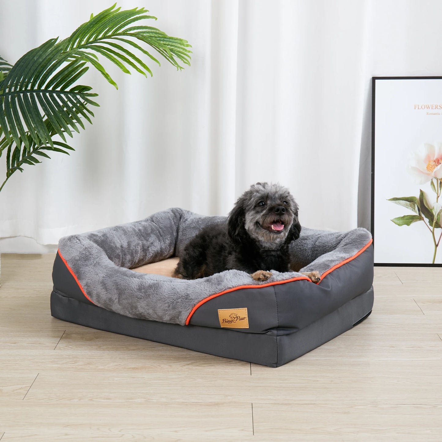 Orthopedic Dog Bed – Super Soft Foam Sleeping Mat with Cotton‑Padded Bolster & Removable Washable Cover (L/XL/2XL/3XL)