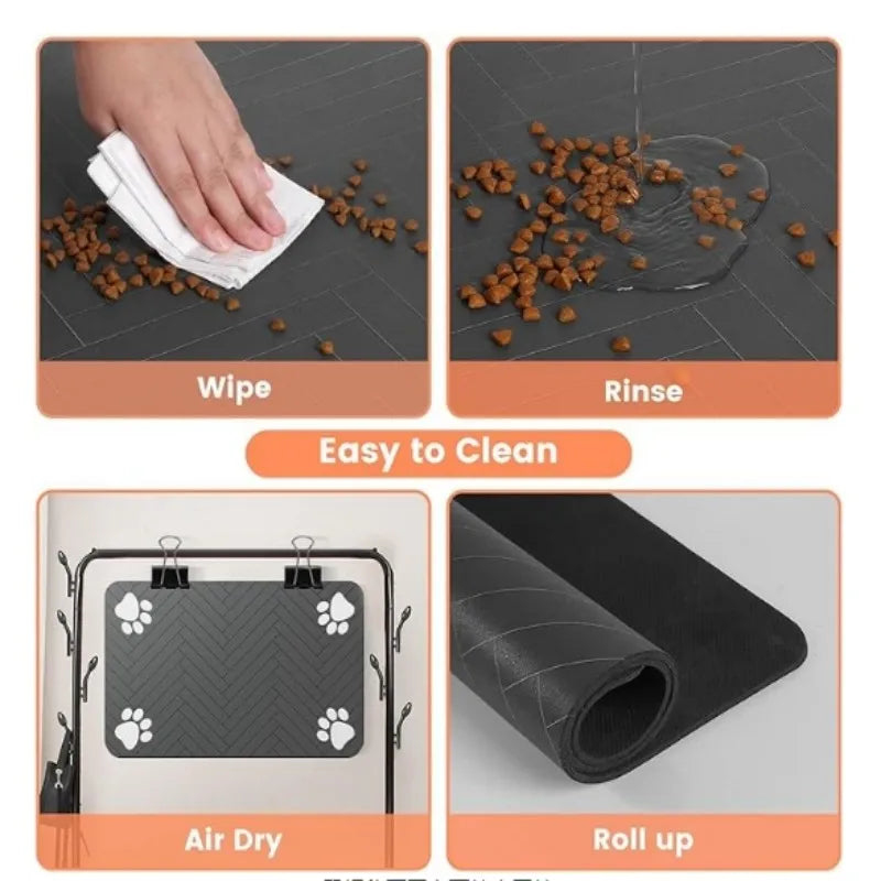 Paw Print Pet Food Mat – Non‑Slip, Water‑Absorbent, Wear‑Resistant Floor Mat for Dogs & Cats, Easy‑Clean Design