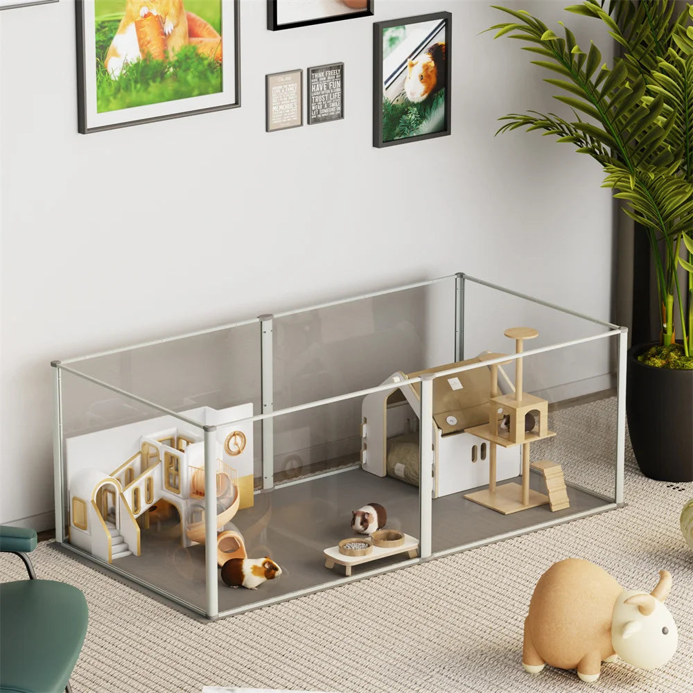 Large Clear Acrylic Dog Playpen – Indoor Puppy Enclosure with Waterproof Whelping Pad