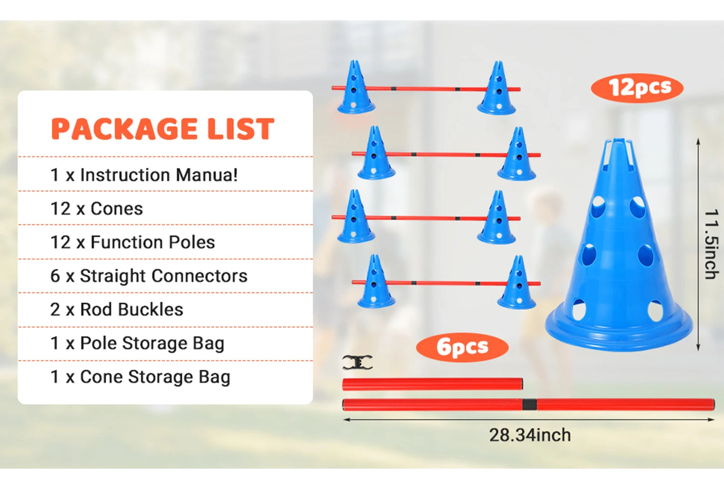 Dog Agility Hurdle Cone Set – Backyard Training Course with 12 Cones & 6 Adjustable Agility Rods