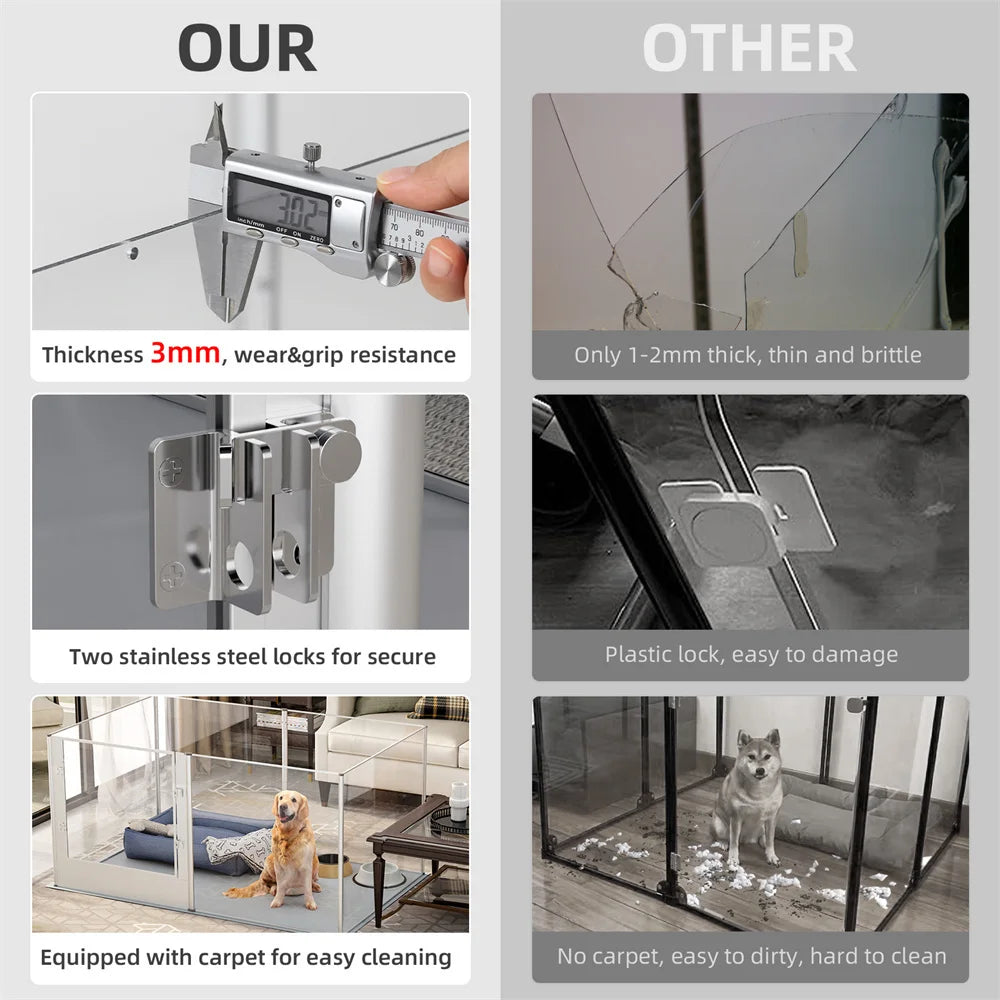 Large Clear Acrylic Dog Playpen – Indoor Puppy Enclosure with Waterproof Whelping Pad
