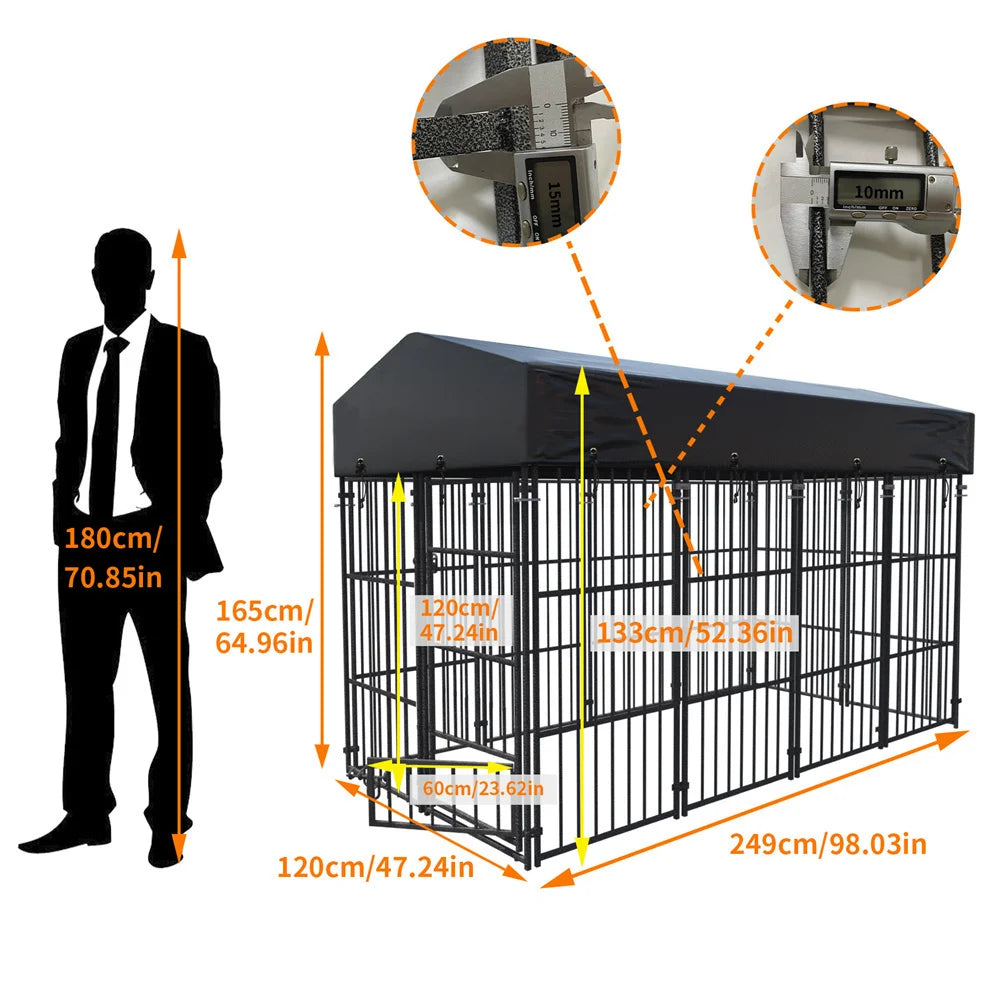 Heavy‑Duty Large Dog Kennel – Welded Metal Playpen with Roof Cover, Outdoor/Indoor Pet Run Enclosure & Secure Animal Cage