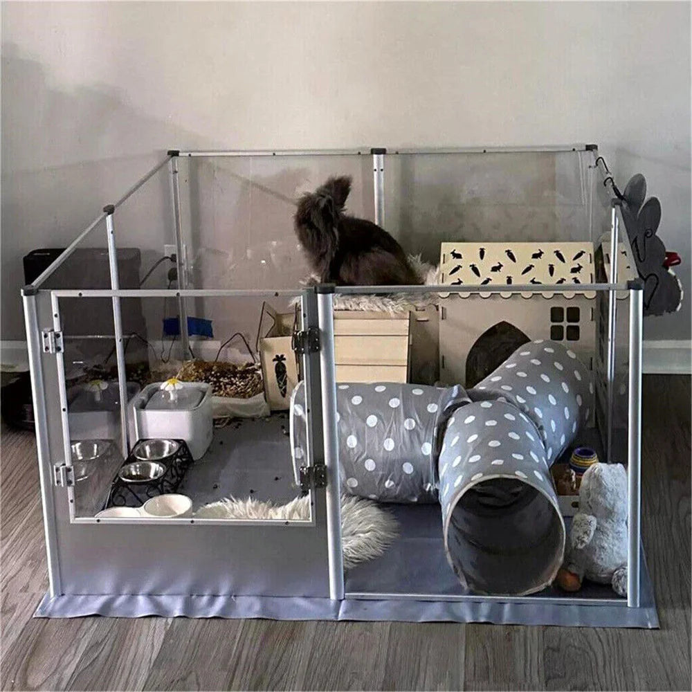 Large Clear Acrylic Dog Playpen – Indoor Puppy Enclosure with Waterproof Whelping Pad
