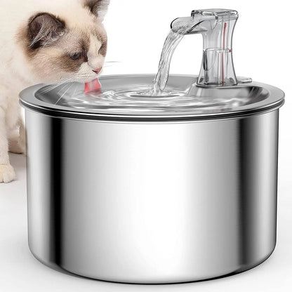 2L Stainless Steel Pet Water Fountain – Automatic Dispenser with Visible Water Level