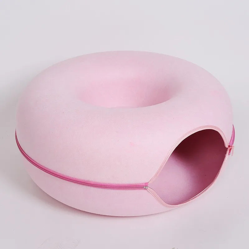Felt Donut Cat Bed – Interactive Tunnel Hideout for Indoor Cats, Cozy 2‑in‑1 Pet Bed & Play Space