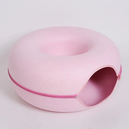 Felt Donut Cat Bed – Interactive Tunnel Hideout for Indoor Cats, Cozy 2‑in‑1 Pet Bed & Play Space