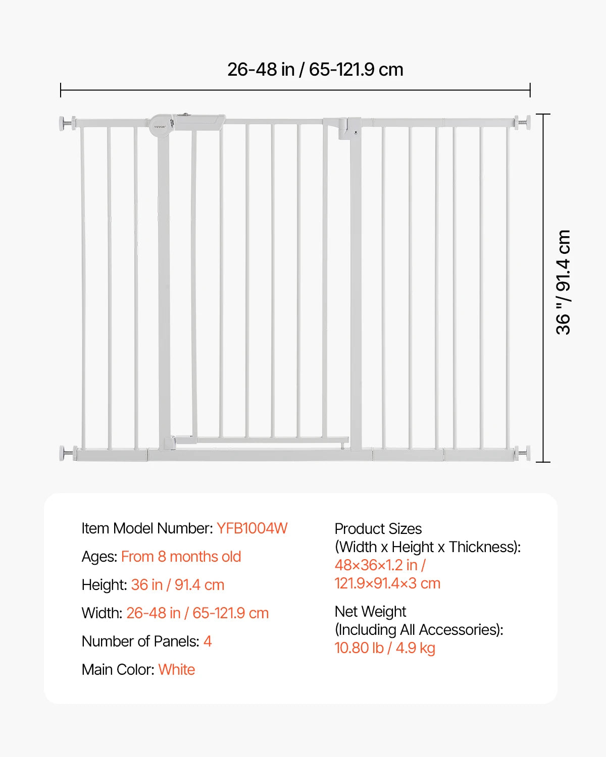Tall Walk‑Through Safety Gate – 28/30/36" Pressure‑Mounted Pet & Child Gate with Easy‑Step Door and Wall Cups