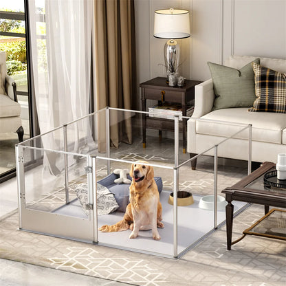 Large Clear Acrylic Dog Playpen – Indoor Puppy Enclosure with Waterproof Whelping Pad