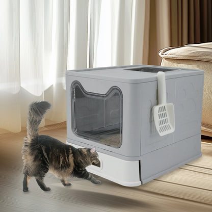 Stainless Steel Cat Litter Box with Lid – Front Entry & Top Exit, Includes Scoop
