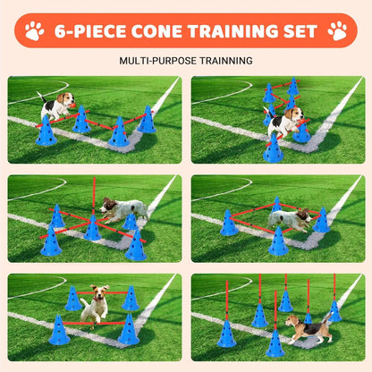 Dog Agility Hurdle Cone Set – Backyard Training Course with 12 Cones & 6 Adjustable Agility Rods