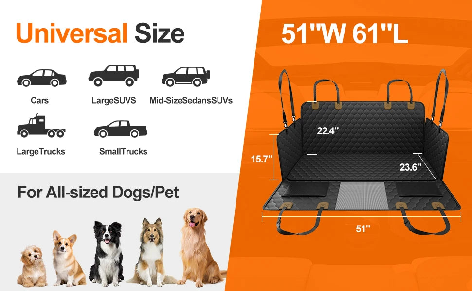 Foldable Waterproof Dog Car Seat – Nonslip Safety Hammock & Trunk Mat Back Seat Protector for Travel