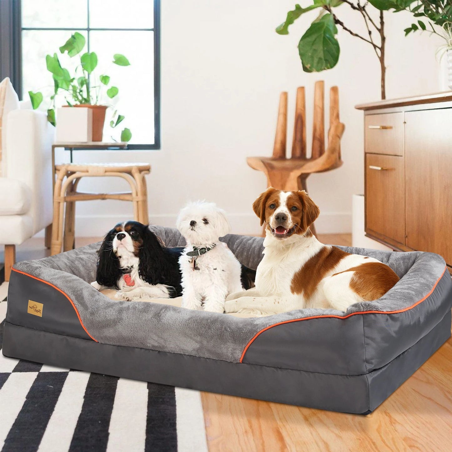 Orthopedic Dog Bed – Super Soft Foam Sleeping Mat with Cotton‑Padded Bolster & Removable Washable Cover (L/XL/2XL/3XL)