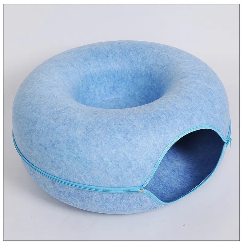 Felt Donut Cat Bed – Interactive Tunnel Hideout for Indoor Cats, Cozy 2‑in‑1 Pet Bed & Play Space