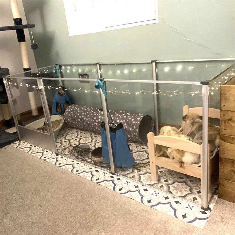 Large Clear Acrylic Dog Playpen – Indoor Puppy Enclosure with Waterproof Whelping Pad