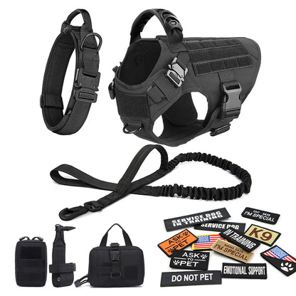 Tactical Large Dog Harness Set with Leash & Patches