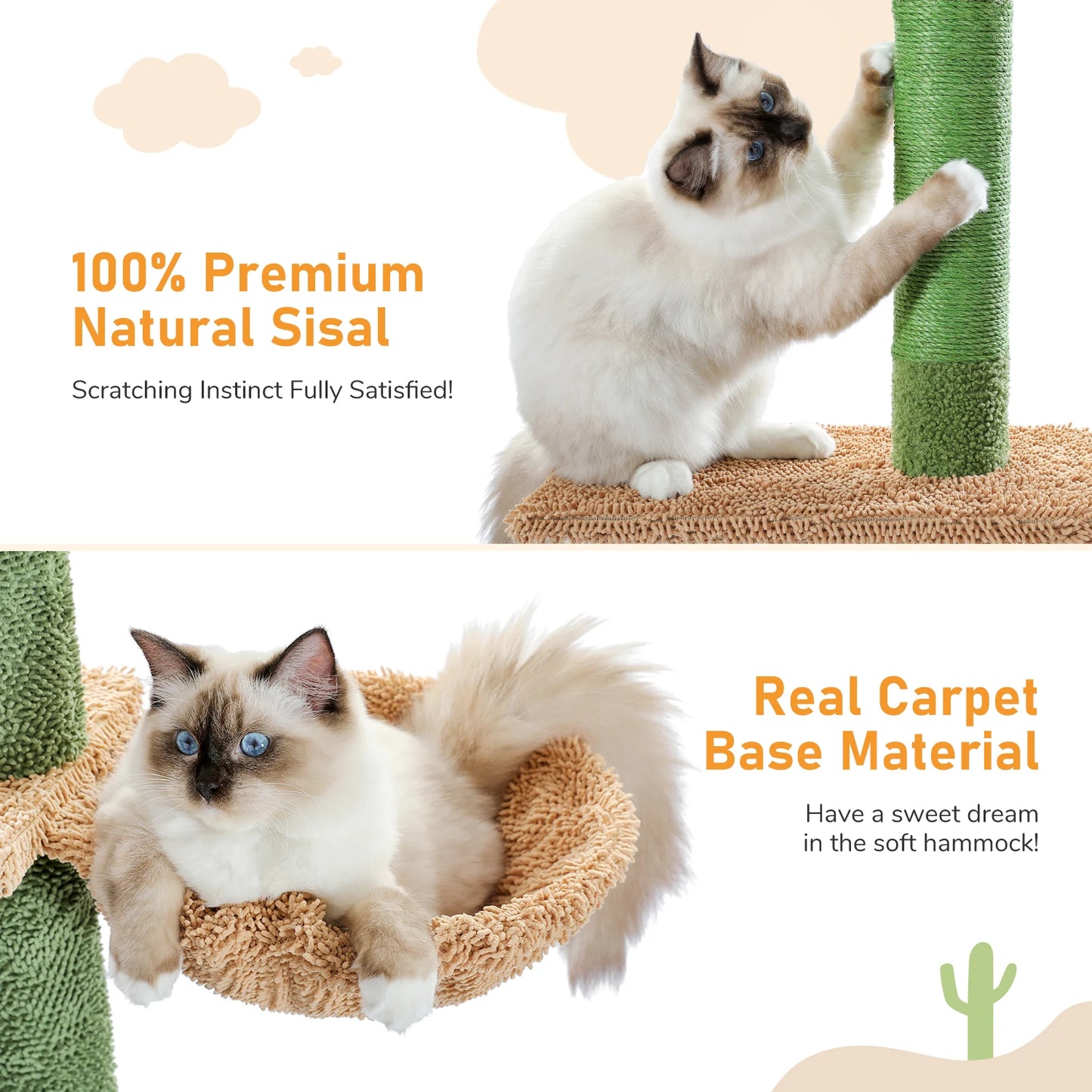 5‑Tier Floor‑to‑Ceiling Cat Tower – Tall Cactus‑Style Climbing Tree with Scratching Posts & Hammock