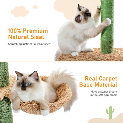 5‑Tier Floor‑to‑Ceiling Cat Tower – Tall Cactus‑Style Climbing Tree with Scratching Posts & Hammock