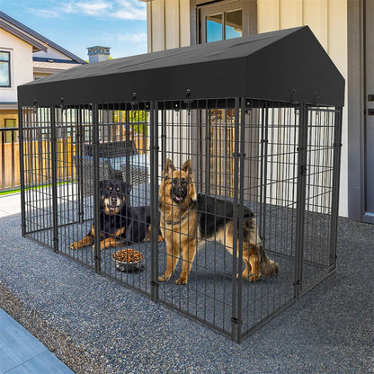 Heavy‑Duty Large Dog Kennel – Welded Metal Playpen with Roof Cover, Outdoor/Indoor Pet Run Enclosure & Secure Animal Cage