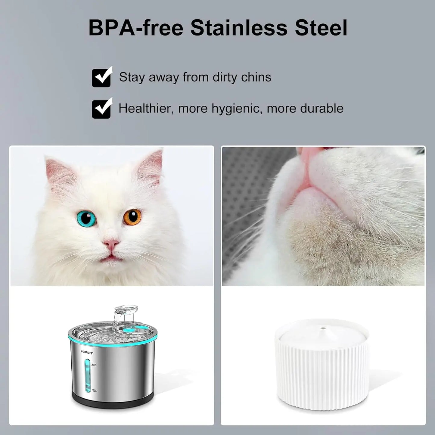 Stainless Steel Cat Water Fountain – 1.5L/50oz, Dishwasher‑Safe with Visible Water Window
