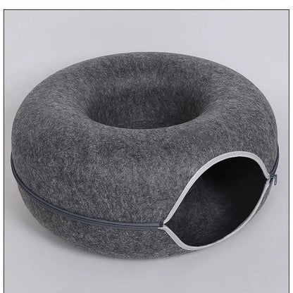 Felt Donut Cat Bed – Interactive Tunnel Hideout for Indoor Cats, Cozy 2‑in‑1 Pet Bed & Play Space