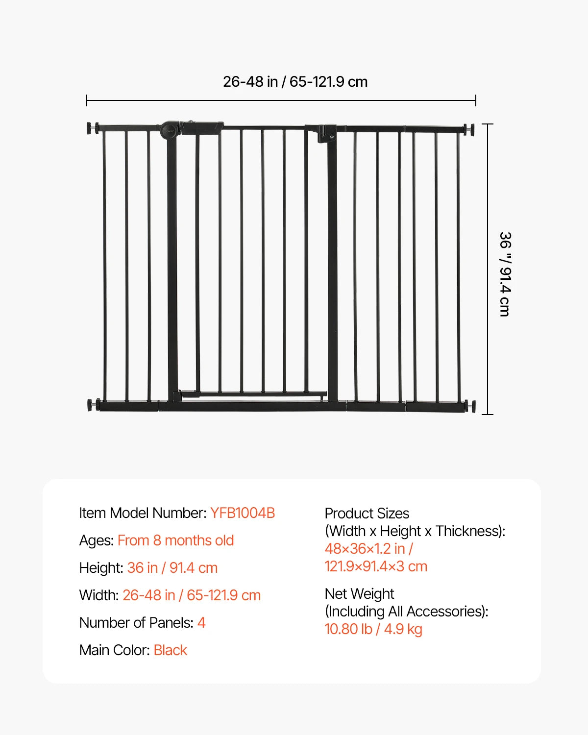 Tall Walk‑Through Safety Gate – 28/30/36" Pressure‑Mounted Pet & Child Gate with Easy‑Step Door and Wall Cups