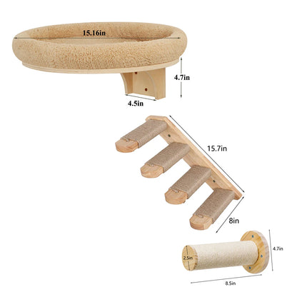 Cat Wall Mounted Climbing Ladder and Cat Hammock with Scratching Post