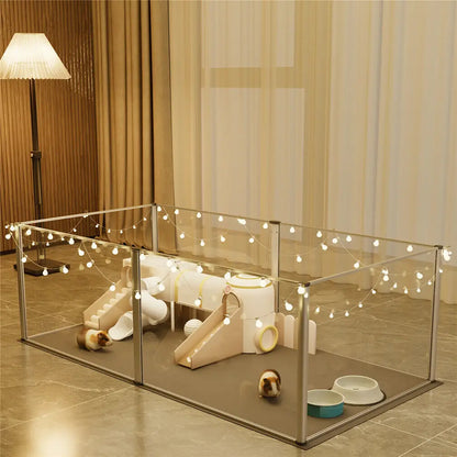 Large Clear Acrylic Dog Playpen – Indoor Puppy Enclosure with Waterproof Whelping Pad