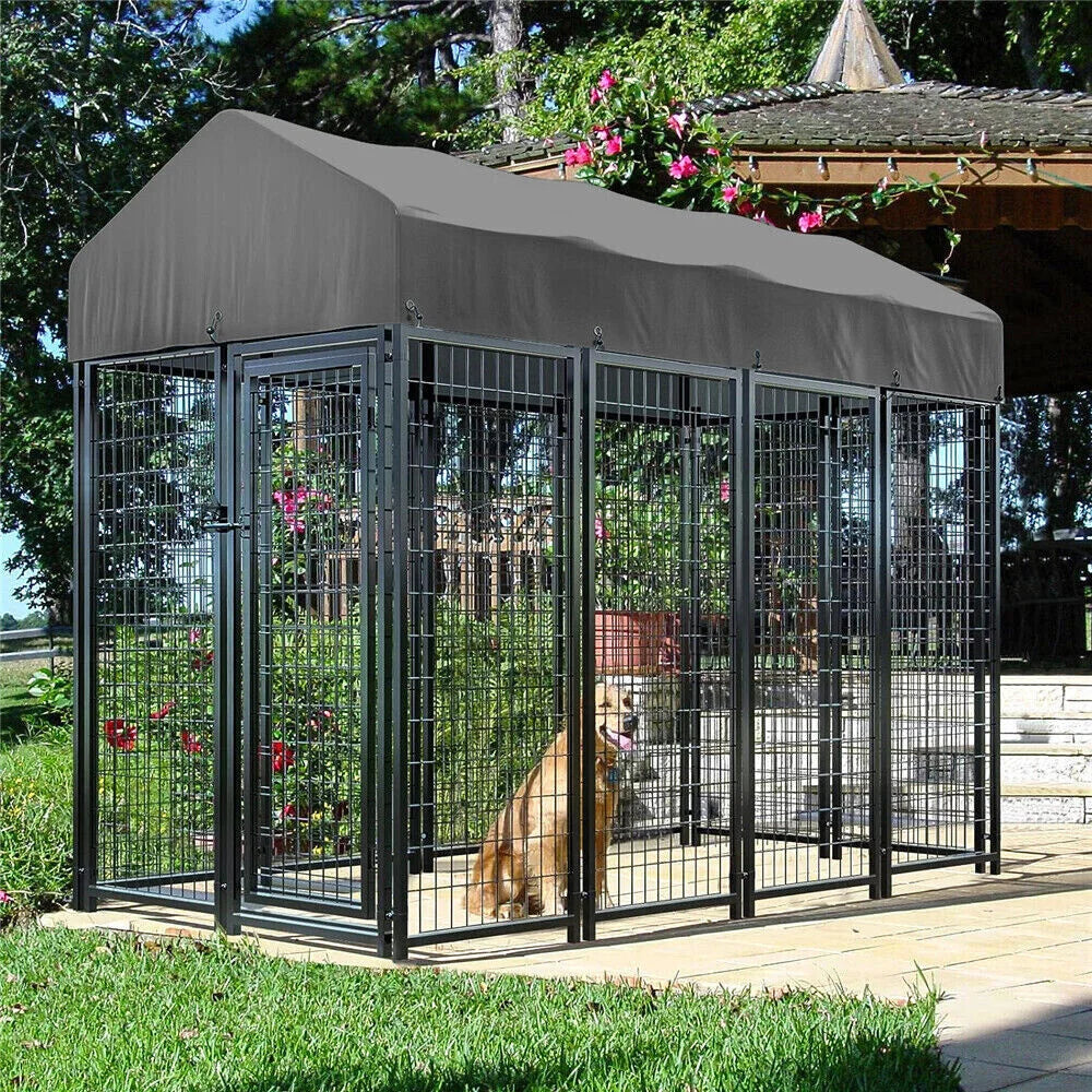Heavy‑Duty Large Dog Kennel – Welded Metal Playpen with Roof Cover, Outdoor/Indoor Pet Run Enclosure & Secure Animal Cage