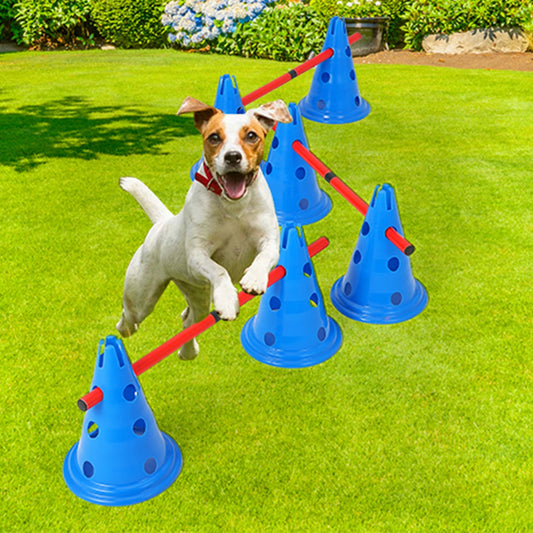 Dog Agility Hurdle Cone Set – Backyard Training Course with 12 Cones & 6 Adjustable Agility Rods