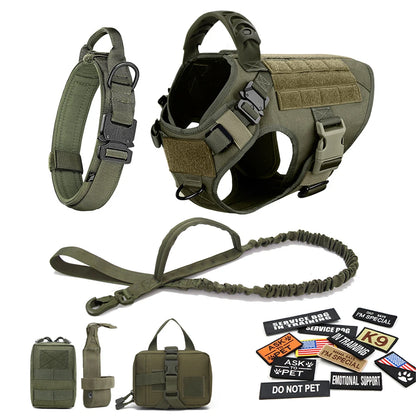 Tactical Large Dog Harness Set with Leash & Patches