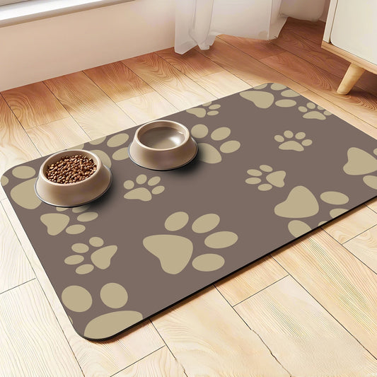 Paw Print Pet Food Mat – Non‑Slip, Water‑Absorbent, Wear‑Resistant Floor Mat for Dogs & Cats, Easy‑Clean Design