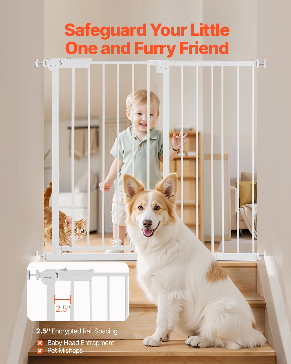 Tall Walk‑Through Safety Gate – 28/30/36" Pressure‑Mounted Pet & Child Gate with Easy‑Step Door and Wall Cups