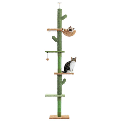 5‑Tier Floor‑to‑Ceiling Cat Tower – Tall Cactus‑Style Climbing Tree with Scratching Posts & Hammock