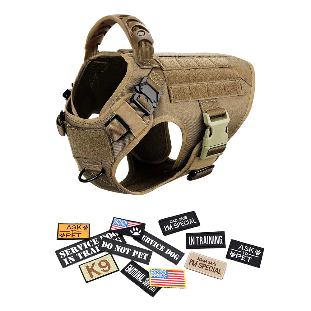 Tactical Large Dog Harness Set with Leash & Patches
