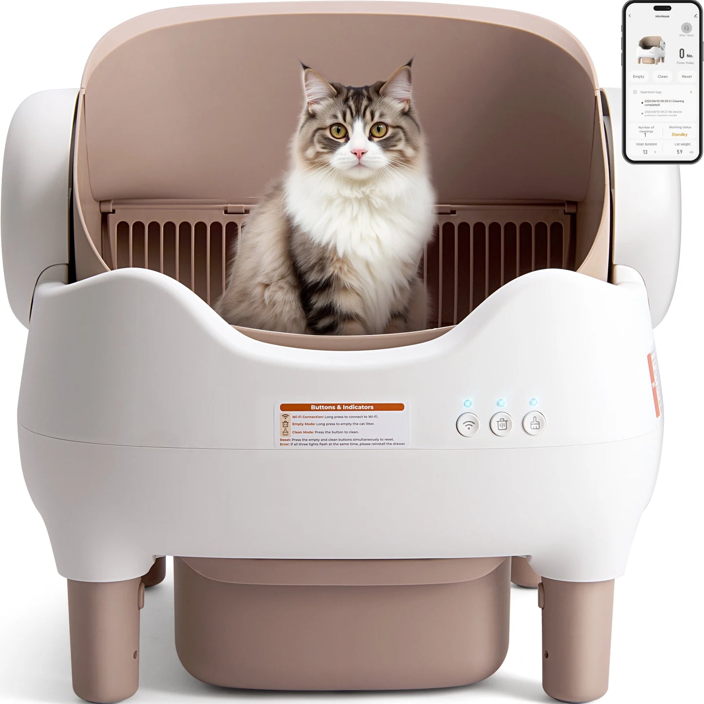 Cat Litter Box Self Cleaning, Automatic with App Control, Open-Top for Multi Cats
