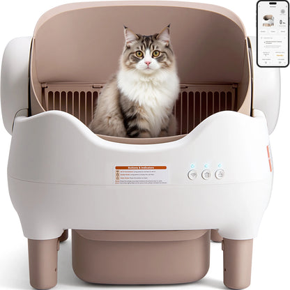 Cat Litter Box Self Cleaning, Automatic with App Control, Open-Top for Multi Cats