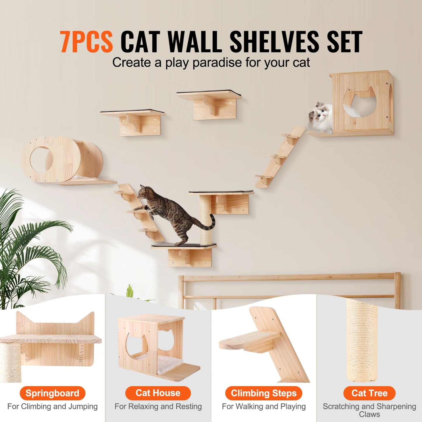 Wall‑Mounted Cat Shelves – Cat Wall Perches with Jumping Boards, Hammocks & Climbing Tree Furniture